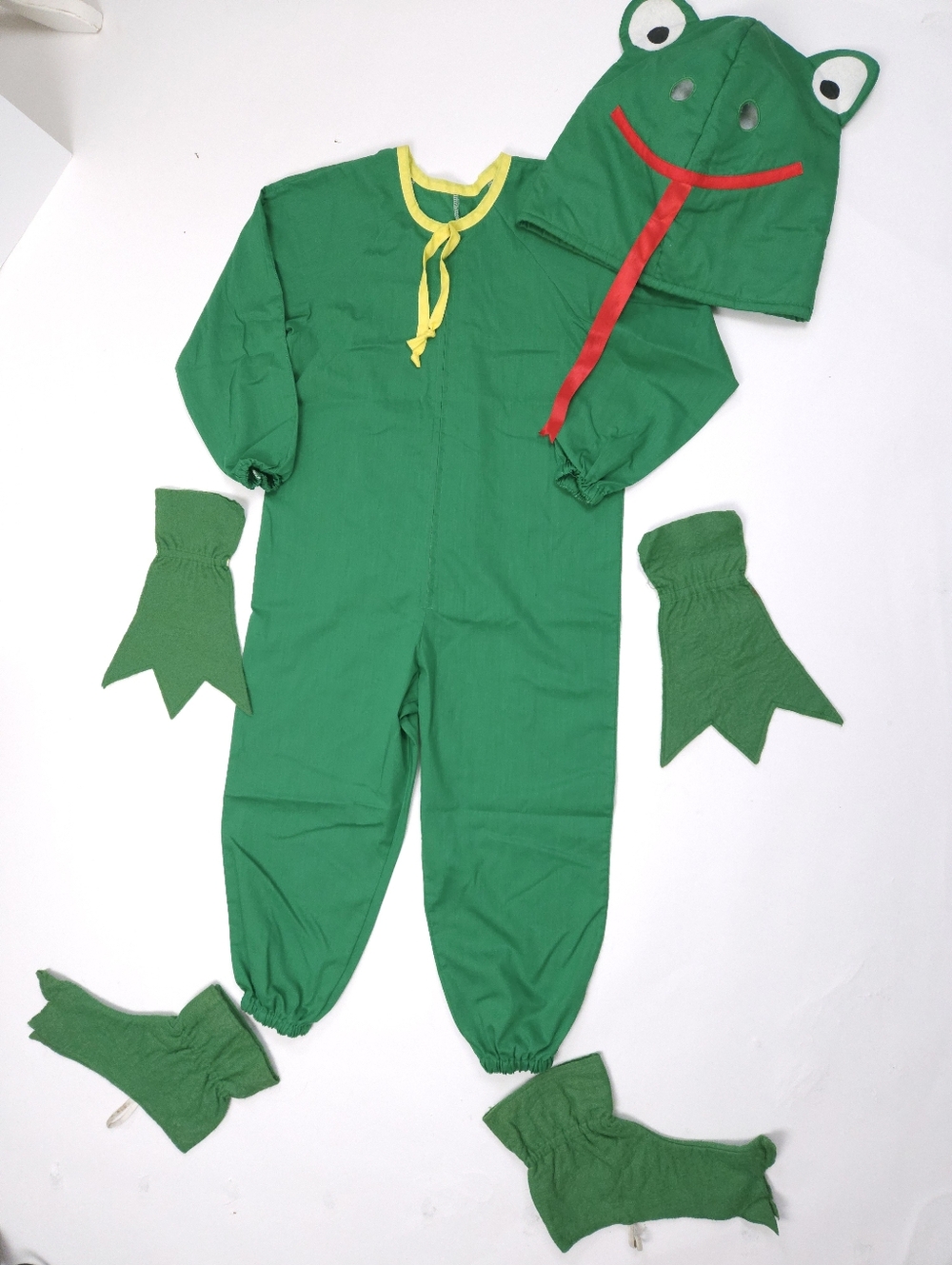 Vintage 70s-80s Handmade Kids Frog Costume Green Yellow 10-12 Years